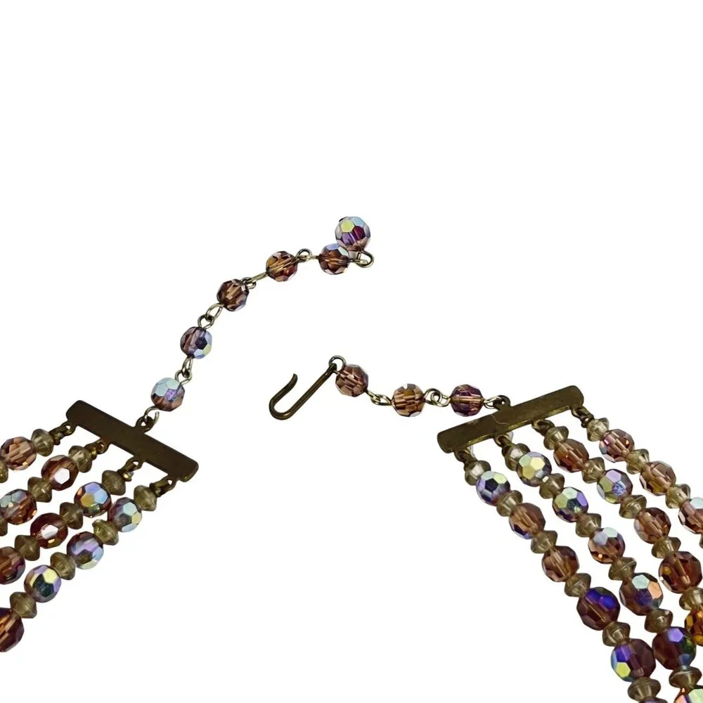 Gold Tone 4-Strand Aurora Borealis Beaded Necklace With Hook Clasp (6122) - Picture 3 of 8
